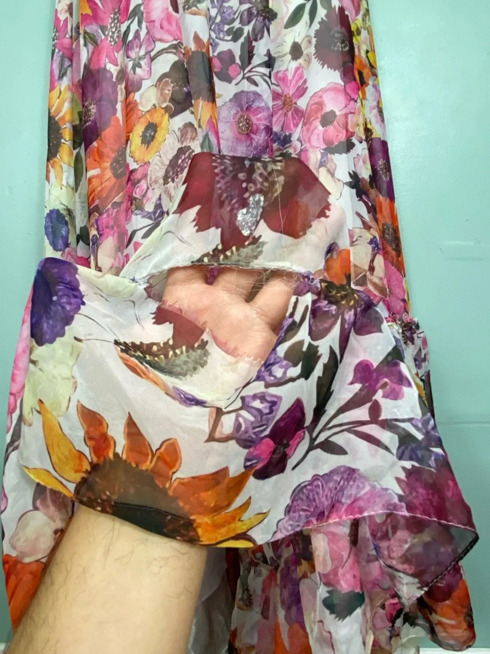 Mac Duggal Asymmetrical Ruffled Halter Gown Floral Maxi Dress Size 4 - Picture 5 of 13